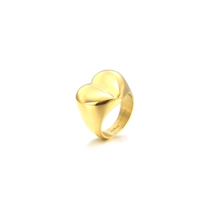 Polished 18K gold plated stainless steel ring featuring a bold 3D heart-shaped design