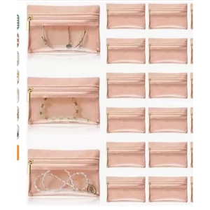 Pink clear zipper storage bags set, small portable jewelry and parts organizer pouches for travel.