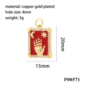 18k gold plated copper rectangular tarot pendant with palm moon and zircon stones