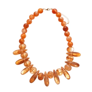 Fashion acrylic beaded necklace with amber drop pendants and round orange beads