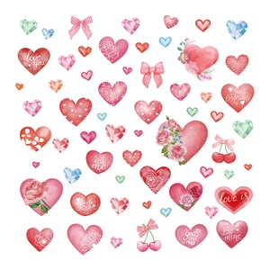 Watercolor Valentine's Day heart and rose window stickers with romantic greeting text