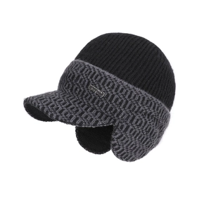 Winter thermal knit baseball hat with fleece lining and ear flaps for outdoor warmth