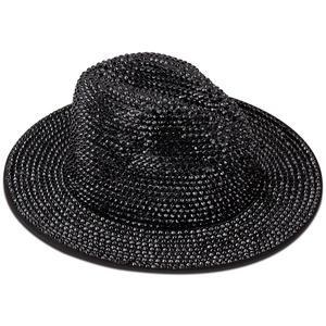 Close-up of black disco bucket hat with shiny pyramid studs for fashion styling