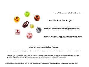 Macro shot of assorted acrylic sports ball beads for DIY jewelry making 50pcs pack