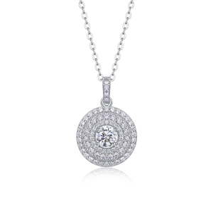 Elegant S925 sterling silver halo necklace with sparkling round-cut D color moissanite