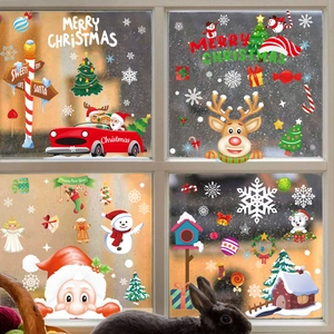 Christmas window static stickers set with Santa Claus, Snowman and Reindeer patterns