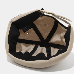 Beige corduroy docker hat for men and women featuring internal cotton sweatband and strap