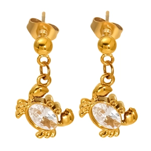 Golden titanium steel crab earrings with zircon stones shown on a clean white background