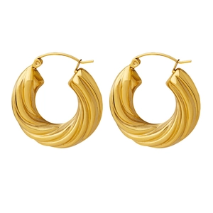 Boucles d'oreilles créoles torsadées dorées vintage en acier titane poli en forme de C