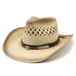 Classic straw cowboy hat with sun protection and shell detail for beach vacation