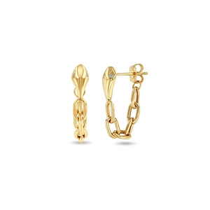 S925 silver gold cobra snake stud earrings with triple chain link design for women