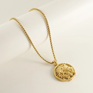 3D embossed Jesus pendant necklace in gold finish with box chain for men and women