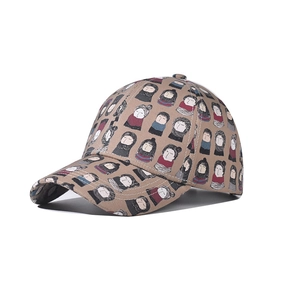 Cartoon Character Print Baseball Cap Cotton Adjustable Curved Brim Sun Hat Unisex Casual Novelty Full Print