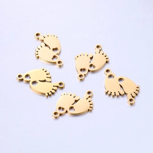 Polished gold baby footprint connectors in stainless steel for DIY jewelry making