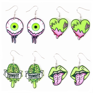 Halloween Zombie Acrylic Earrings Eyeball Heart Brain Tongue Gothic Horror Party Novelty Jewelry With Steel Earring Post