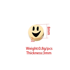 8mm gold stainless steel smiley face charm bead for jewelry making with dimensions