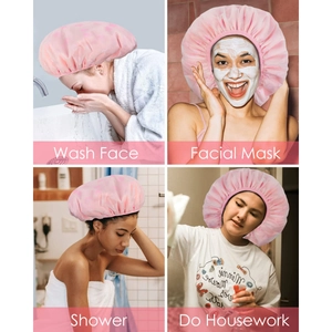 Rosa wasserdichte Duschhaube zum Waschen, für Gesichtsmasken, Baden und Hausarbeit