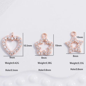 S925 sterling silver rose gold heart and star charms with zircon for DIY jewelry making