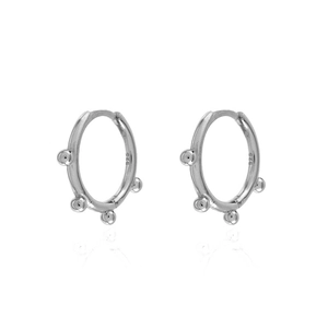 Minimalist S925 sterling silver hoop earrings with four small beads on white background