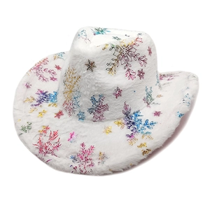 Plush Cowboy Hat Snowflake Pattern Polyester Festive Christmas Party Western Style For Men Women