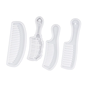 4-piece set of translucent silicone molds for DIY resin hair combs with heart designs