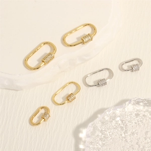Gold and silver oval carabiner screw clasps with micro-pave crystals for DIY jewelry