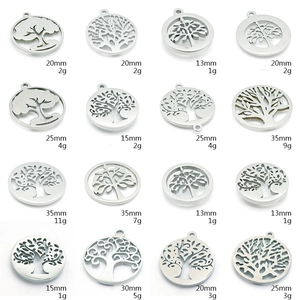 Tree Of Life Pendant Charms Hollow Stainless Steel Round Metal Accessories For DIY Jewelry Making Crafts Fashion