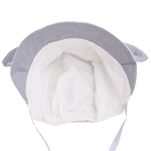 Soft gray corduroy baby sun hat with cute bunny ears and secure adjustable chin straps