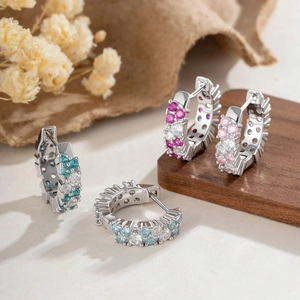 Copper Zircon Huggie Hoop Earrings Micro Inlaid Colorful Starry Sky Design Fashion Pierced Jewelry For Women