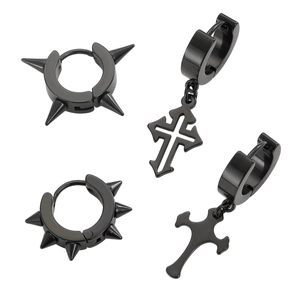 Set of four black punk spike and cross dangle earrings for a cool street style look