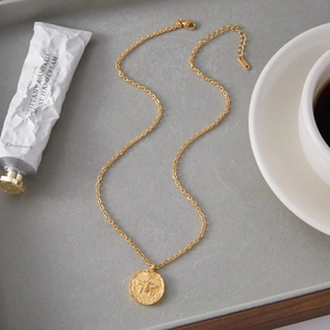 Classic 18K gold plated stainless steel necklace with round honey bee coin pendant