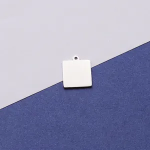Polished stainless steel square charm pendant with hanging hole for DIY jewelry making