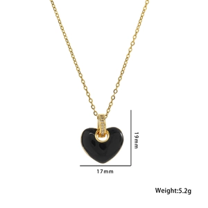 Golden heart pendant necklace with black enamel inlay and diamonds measurement details