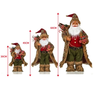 Three Santa Claus figurines displayed in 30cm, 45cm, and 60cm height comparison on white background