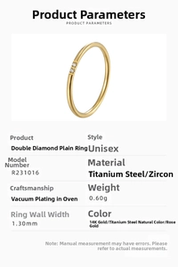 Detailed specifications of double zircon titanium steel ring with 1.3mm band width