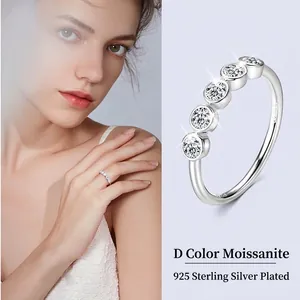 Luxury 925 Sterling Silver Moissanite Ring D Color VVS1 3EX Cut Pave Row Wedding Engagement Band High End Jewelry For Women