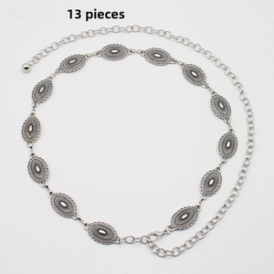 Silver vintage butterfly oval waist chain with 13 accessories and 120cm length