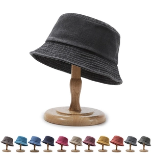 Retro Washed Cotton Denim Bucket Hat Vintage Distressed Breathable Sun Protection Plain Fisherman Cap For Men Women