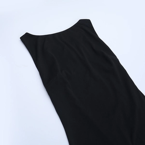 Detail of the high-quality black fabric texture and neckline stitching of the bodysuit