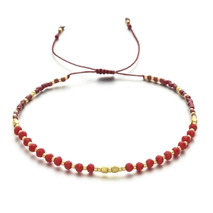 Böhmisches Kristallperlenarmband mit roten und goldenen Steinen und verstellbarer Kordel