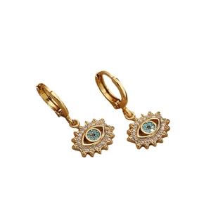 18K gold plated copper evil eye earrings set with blue and clear zircon crystals
