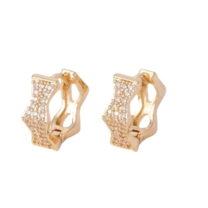Classic golden hexagonal star huggie earrings with sparkling pavé zircons in a pair