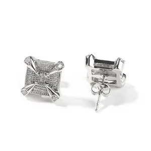 Square Stud Earrings Micro Pave Zircon Brass Dragon Claw Hip Hop Jewelry With Steel Earring Post