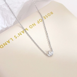 Minimalist silver necklace with sparkling marquise-shaped zircon flower pendant for women