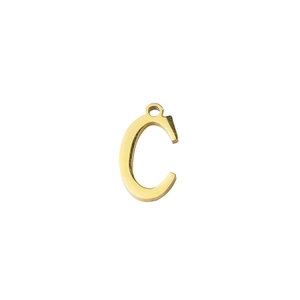 Close-up of golden stainless steel mirror-polished letter C pendant for DIY jewelry