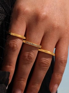 Detail of 18K gold plated stainless steel triple stack rings with micro-pave 5A zircon