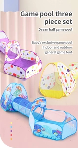 Three-in-one foldable kids play tent set with tunnel and ball pit featuring ocean prints