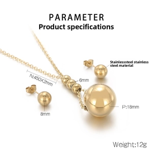 Detaillierte Größenparameter für Halskette und Ohrringe mit goldenen Kugeln aus Edelstahl