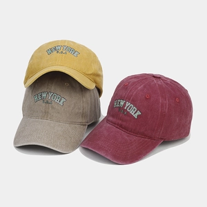 Vintage washed cotton baseball caps with New York embroidery in multiple colors