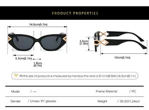 Detaillierte Größentabelle für Cat-Eye-Sonnenbrillen mit Metall-Büroklammer-Design